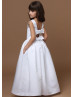 White Satin Bows Back Long Flower Girl Dress